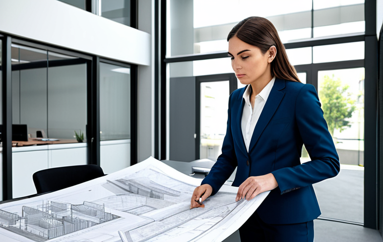 **

"A professional female architect in a modest business suit, standing in a modern architectural office, reviewing blueprints, fully clothed, appropriate attire, safe for work, perfect anatomy, natural proportions, professional photography, high quality."

**