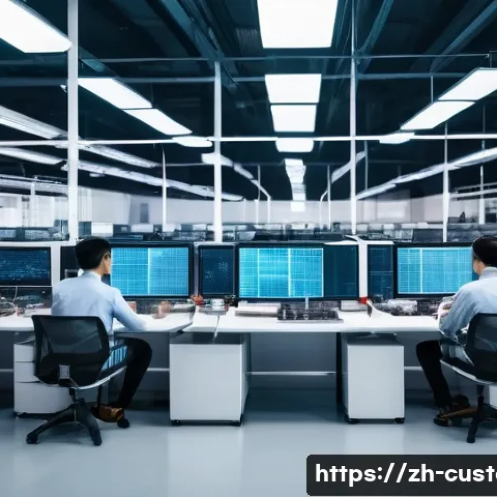FTA 활용 관세 절감 사례 - A modern electronics manufacturing factory scene with diverse workers carefully inspecting and assem...