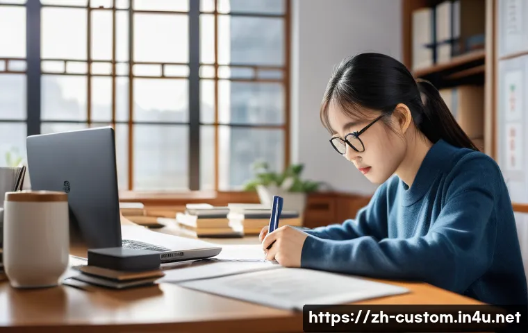 관세사 시험 합격률 변화 - A modern study environment featuring a focused young adult Chinese student preparing for the customs...