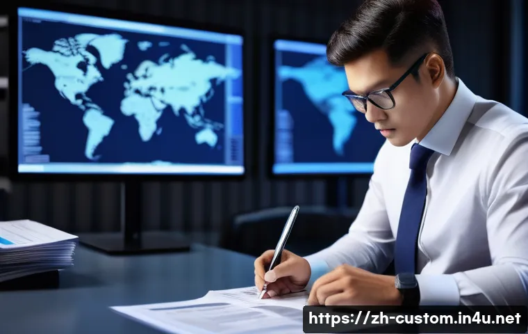 관세사 관련 직업군 소개 - A professional customs compliance officer in a modern office environment, meticulously reviewing imp...