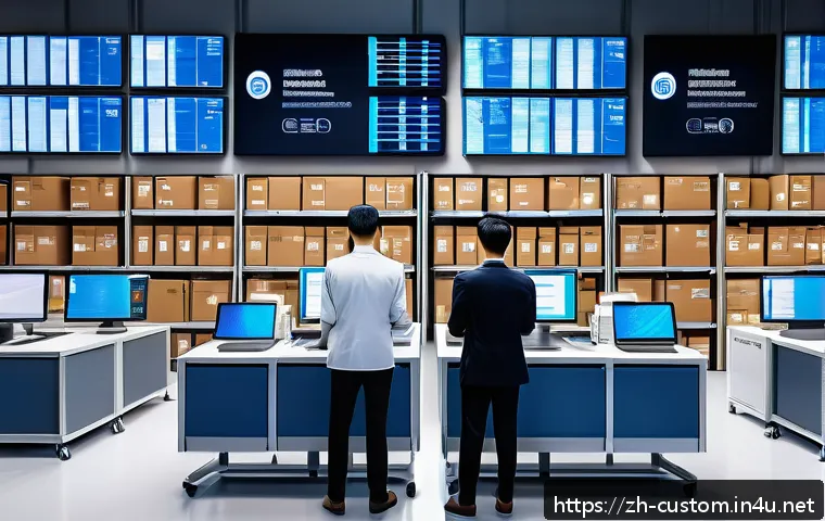 관세사와 물류업체 협업 사례 - A modern customs clearance office scene in a bustling international logistics hub, showing diverse p...