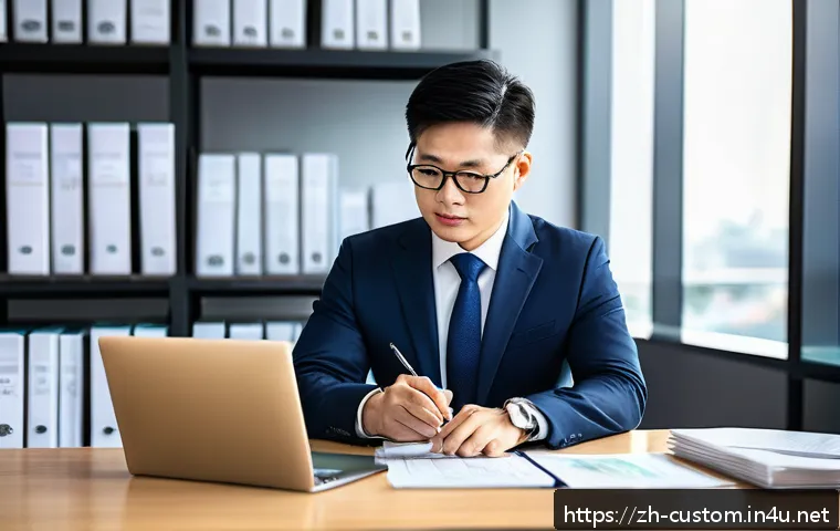 관세사 연봉 네고 방법 - A professional Chinese customs broker in a modern office setting, confidently reviewing industry sal...
