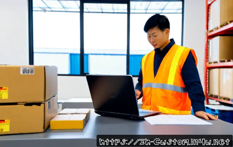 관세사와 물류 업무의 연계 - Photorealistic customs brokerage and logistics coordination scene, professional customs broker revie...